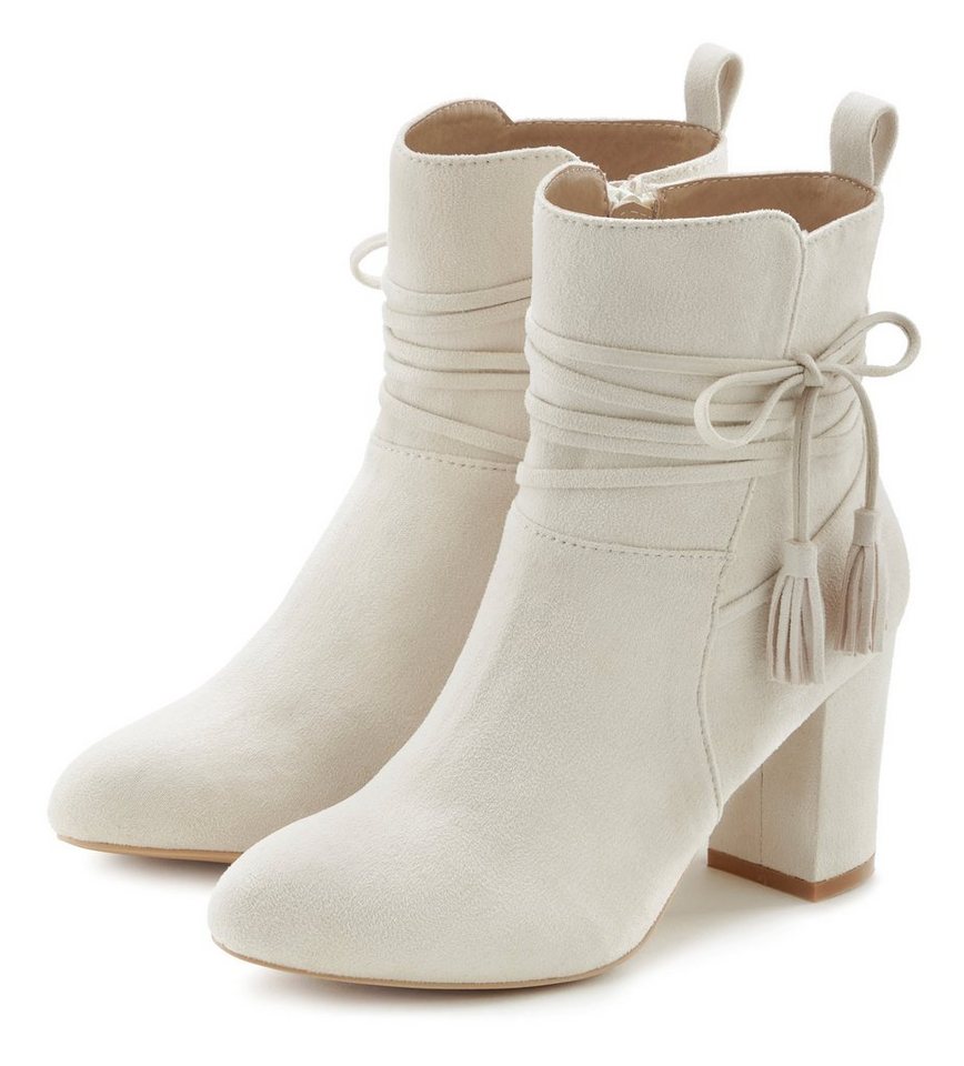 LASCANA High-Heel-Stiefelette, Ankle Boots, Stiefel, Stiefelette mit Blockabsatz und raffinierten Riemchen