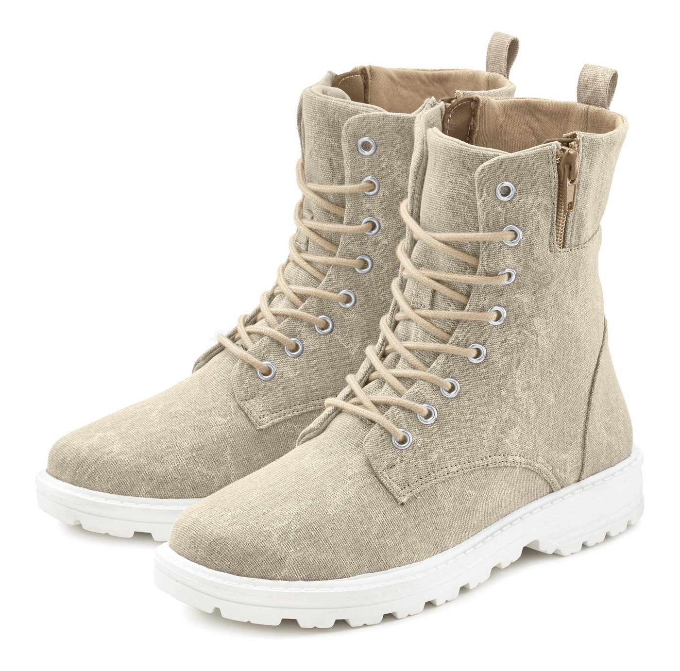 LASCANA Stiefelette zum Schnüren in modischer Combat Optik mit Reißverschluss VEGAN