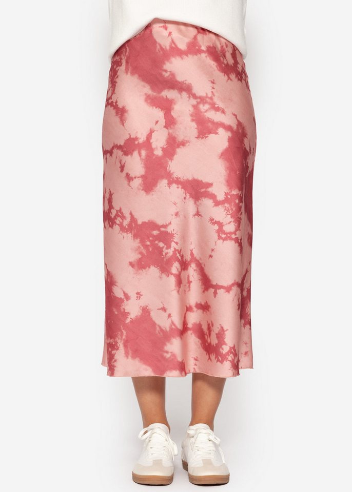 SASSYCLASSY Minirock High Waist Satin Maxirock Damen in A-Linie elegant Weicher Maxi-Lang Satinrock mit Gummibund in Batik-Muster in Rosa