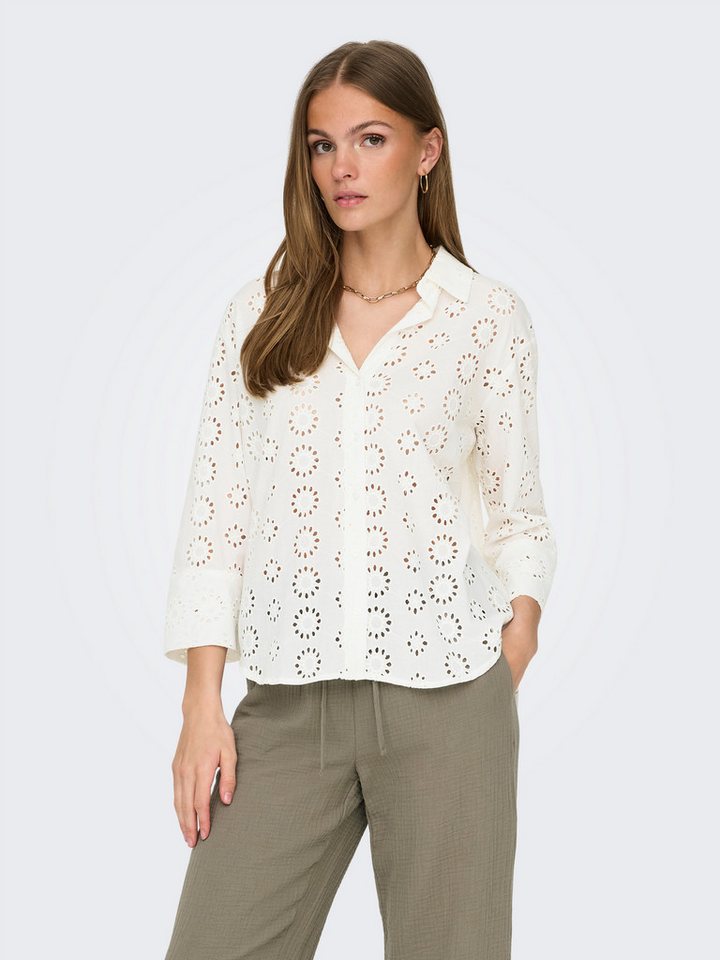 JDY Hemdbluse JDYTALLIE 3/4 LONG SHIRT WVN NOOS mit Lochstickerei-Detail