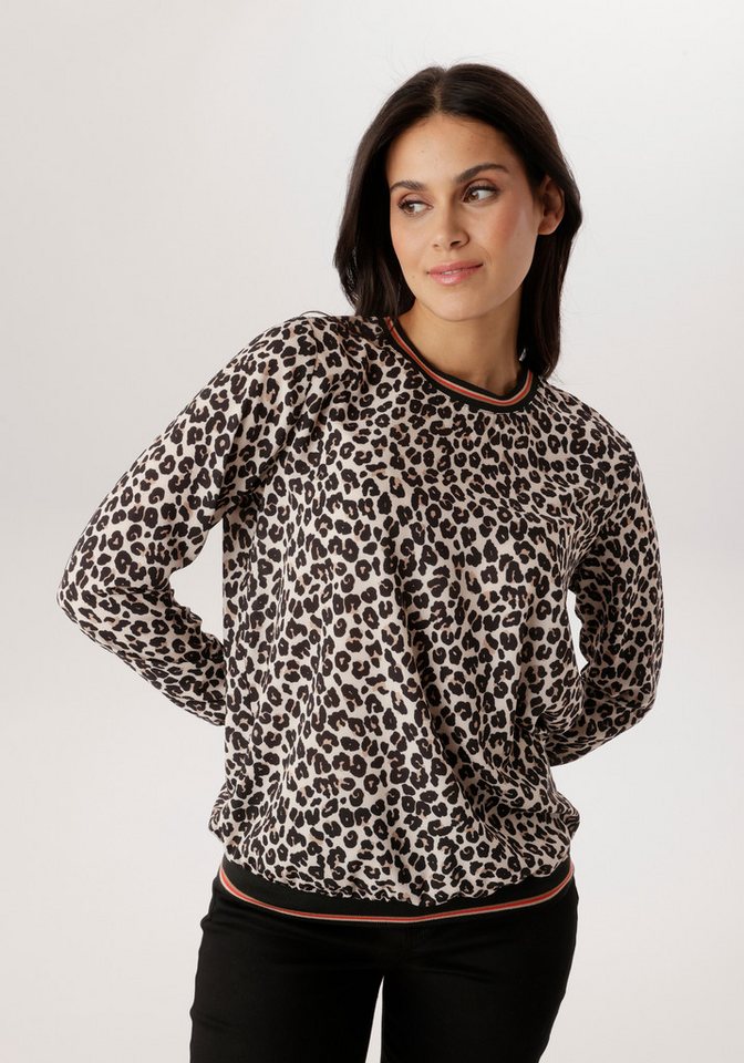 Aniston SELECTED Shirtbluse mit gestreiften Bündchen und Lepoarden-Print allover