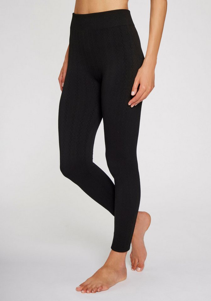 Lavana Strickstrumpfleggings Blickdicht, warme Strumpfhose ohne Fuß, Damen (1 St) mit Zopfmuster und innen weich angeraut