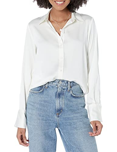 Amazon Essentials Damen Satin-Bluse mit Knopfleiste in klassischer Passform (in Übergröße erhältlich), Eierschalenweiß, XL Große Größen buy