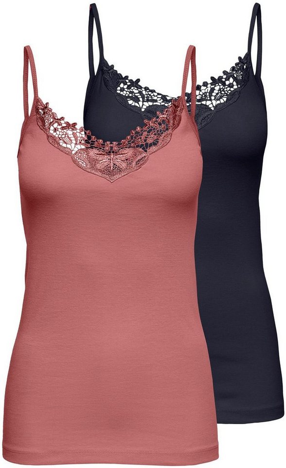 ONLY Spitzentop ONLKIRA – Doppelpack mit Spitzendetail für feminine Looks (2er-Pack) figurbetont, modisch, Jersey, Baumwolle, V-Ausschnitt