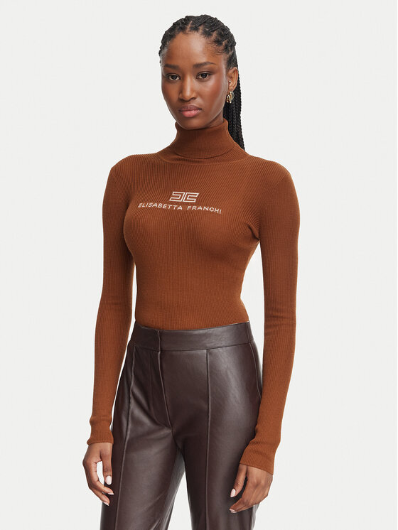 Elisabetta Franchi Rollkragenpullover MK-18B-66E2-V320pr Braun Slim Fit