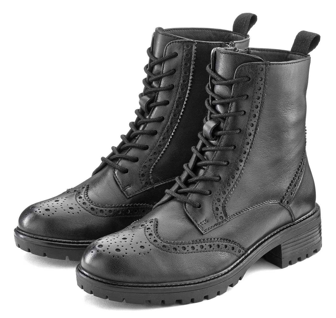 LASCANA Schnürstiefelette, Ankle Boots, Herbststiefelette, Schnürboots aus Leder zum Schnüren & mit Reißverschluss