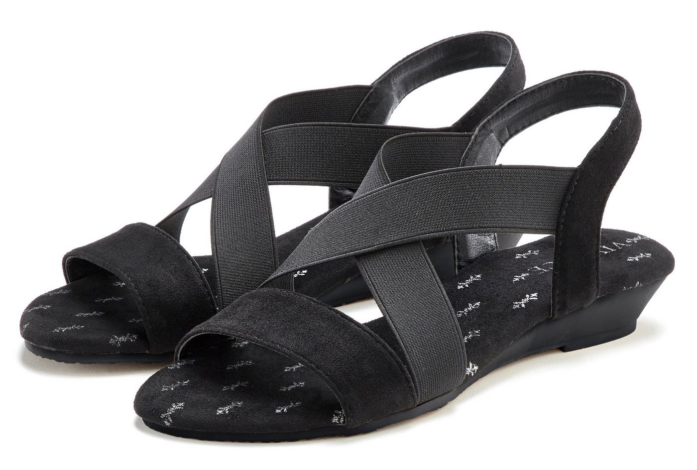 Vivance by Lascana Sommerschuh, offener Schuh, Sandale, Sandalette mit elastischen Riemchen und Keilabsatz VEGAN