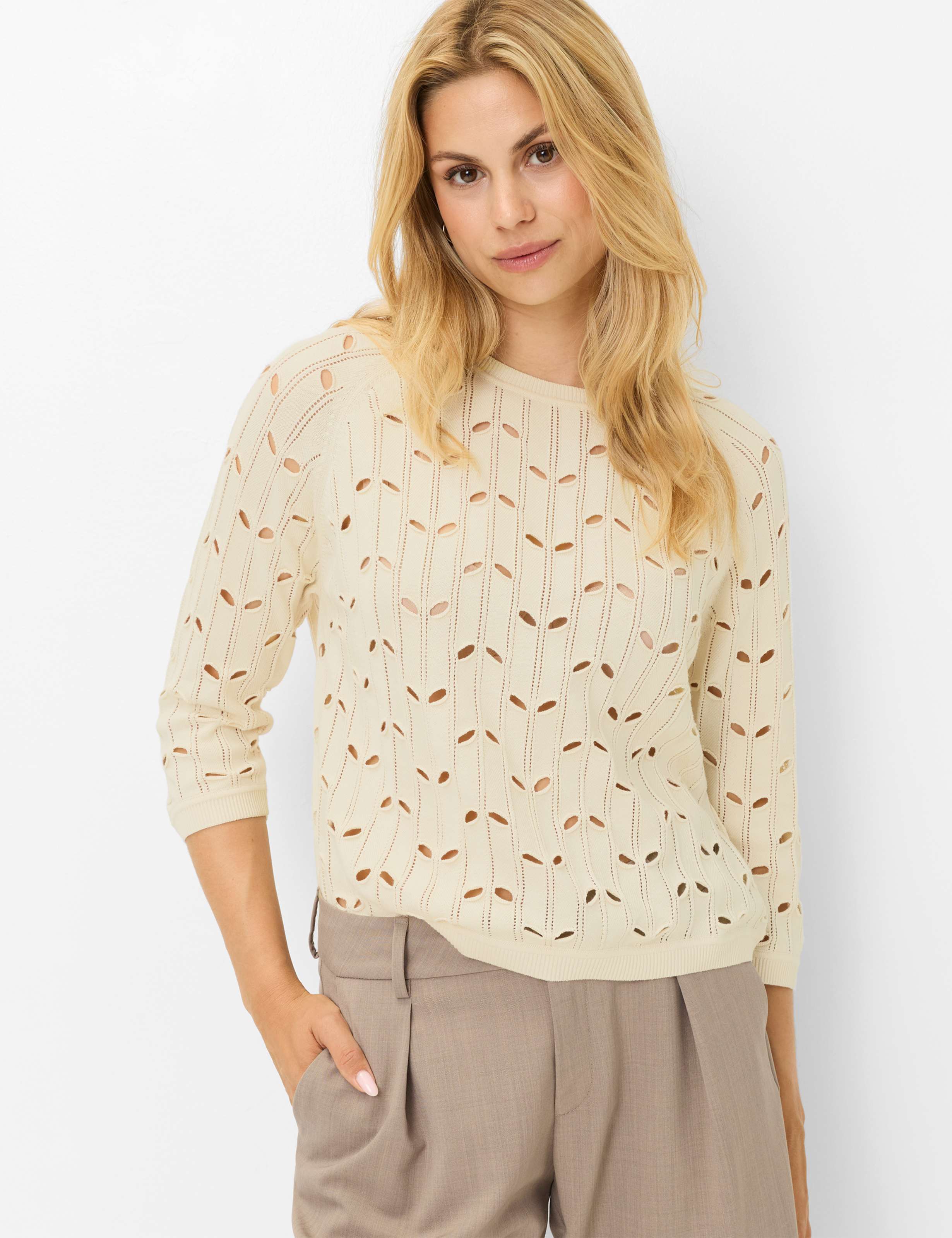 Brax Damen Pullover Style NALA dark ecru, Altweiß,