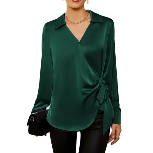 Business dunkelgrün Shirt Tops Damen Langarm V-Kragen Mode Shirt CL2190-3 L
