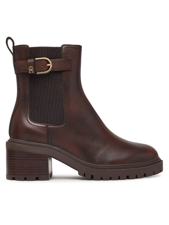 Tommy Hilfiger Stiefeletten Block Heel Buckled Chelsea Boot FW0FW09577 Dunkelbraun