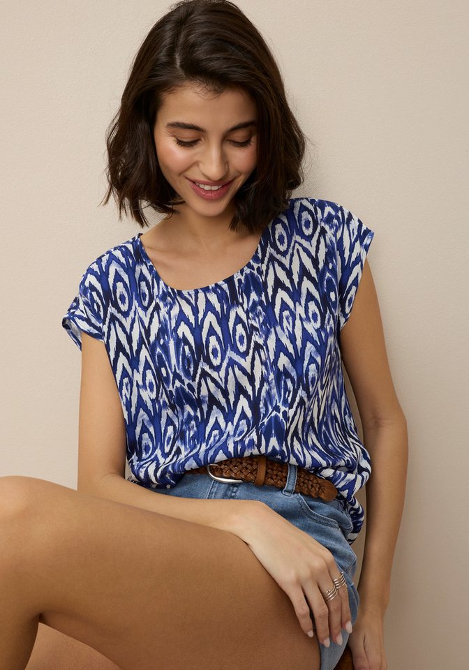 Tamaris Shirtbluse mit lässigem Schnitt, aus fließender Viskose-Qualität mit stilvollem Muster, ideal für warme Sommertage