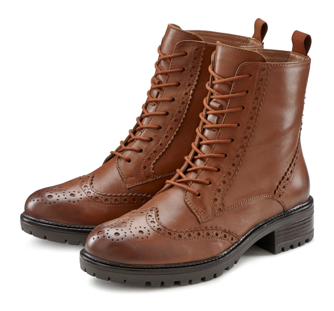 LASCANA Schnürstiefelette, Ankle Boots, Herbststiefelette, Schnürboots aus Leder zum Schnüren & mit Reißverschluss
