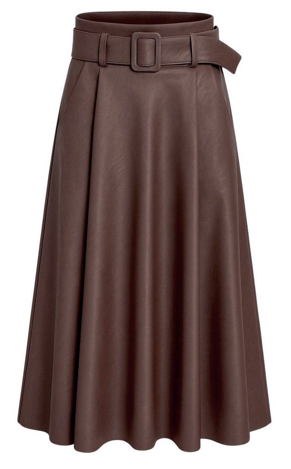 Mississhop Lederimitatrock Damen A-Linien Rock mit Gürtel – Kunstleder M.401
