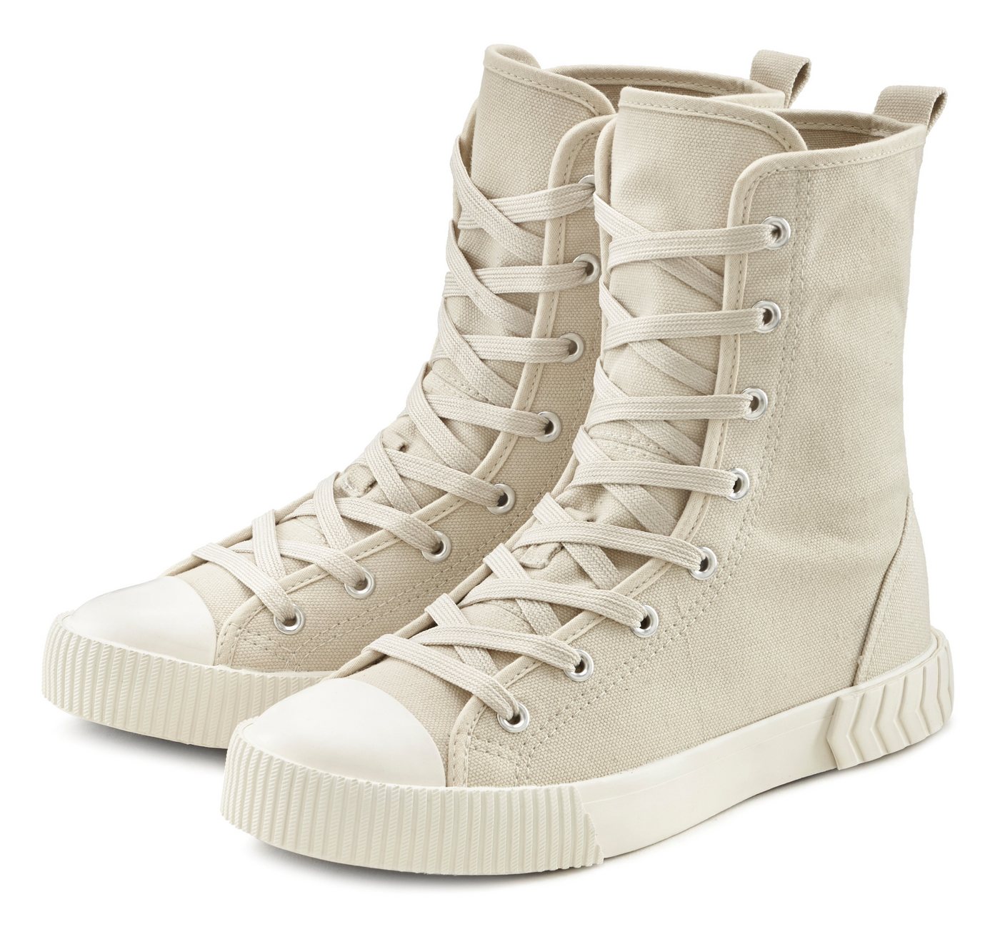 LASCANA High-Top Sneaker, Textil-Boot, Herbststiefelette, Schnürschuh, Stiefelette im Combat Look VEGAN