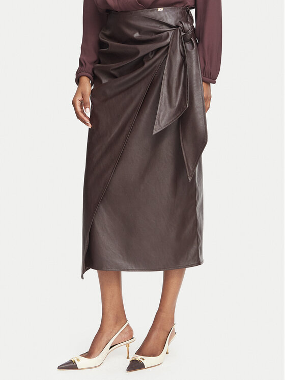 Elisabetta Franchi Rock aus Kunstleder GO-218-66E2-V320 Dunkelbraun Regular Fit