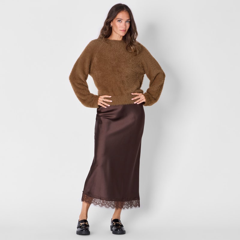 Damen-Satin-Rock mit Spitzenabschluss