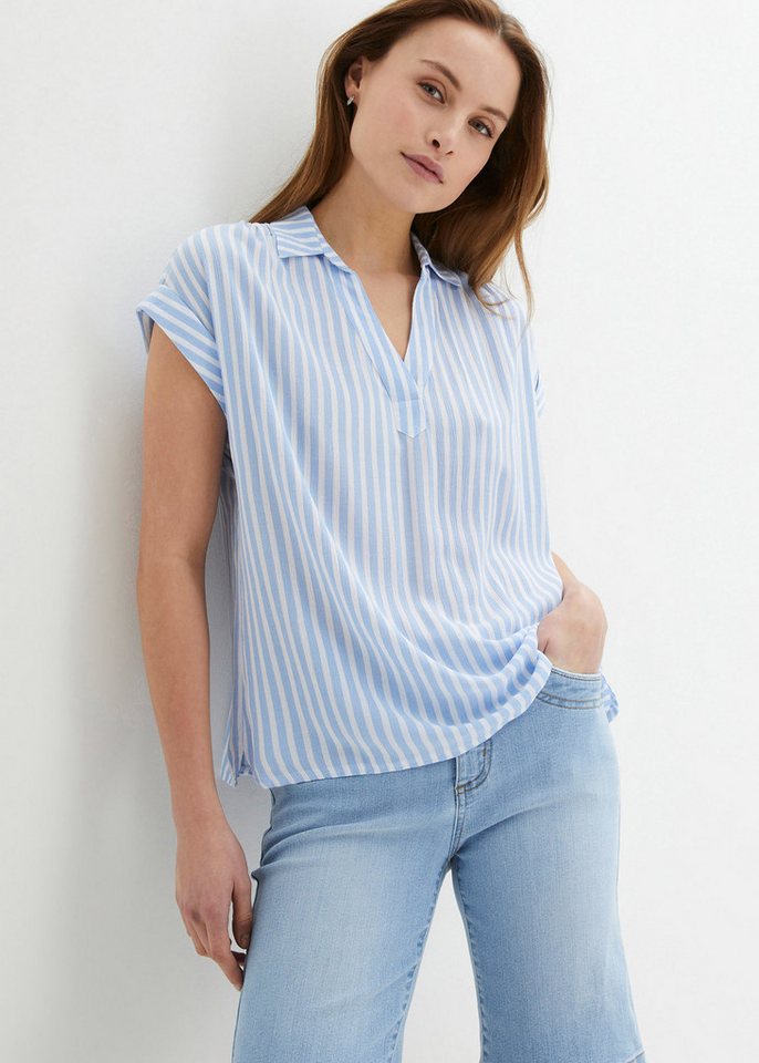 bonprix Kurzarmbluse Loose Fit, für einen luftigen Look, aus Viskose, gestreift