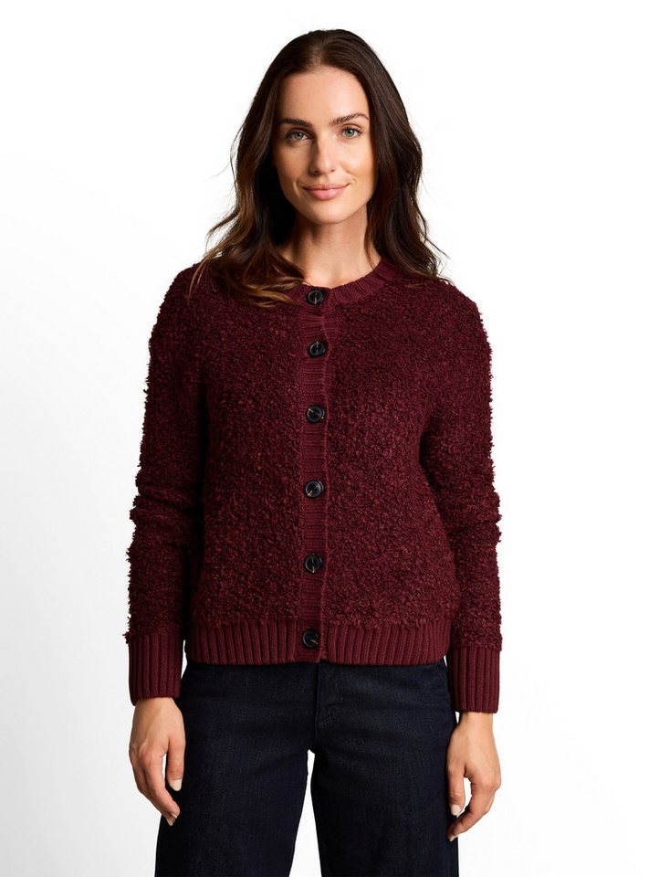 TOM TAILOR Cardigan Strickjacke in trendiger Bouclé-Optik / Rundhals mit Knopfleiste