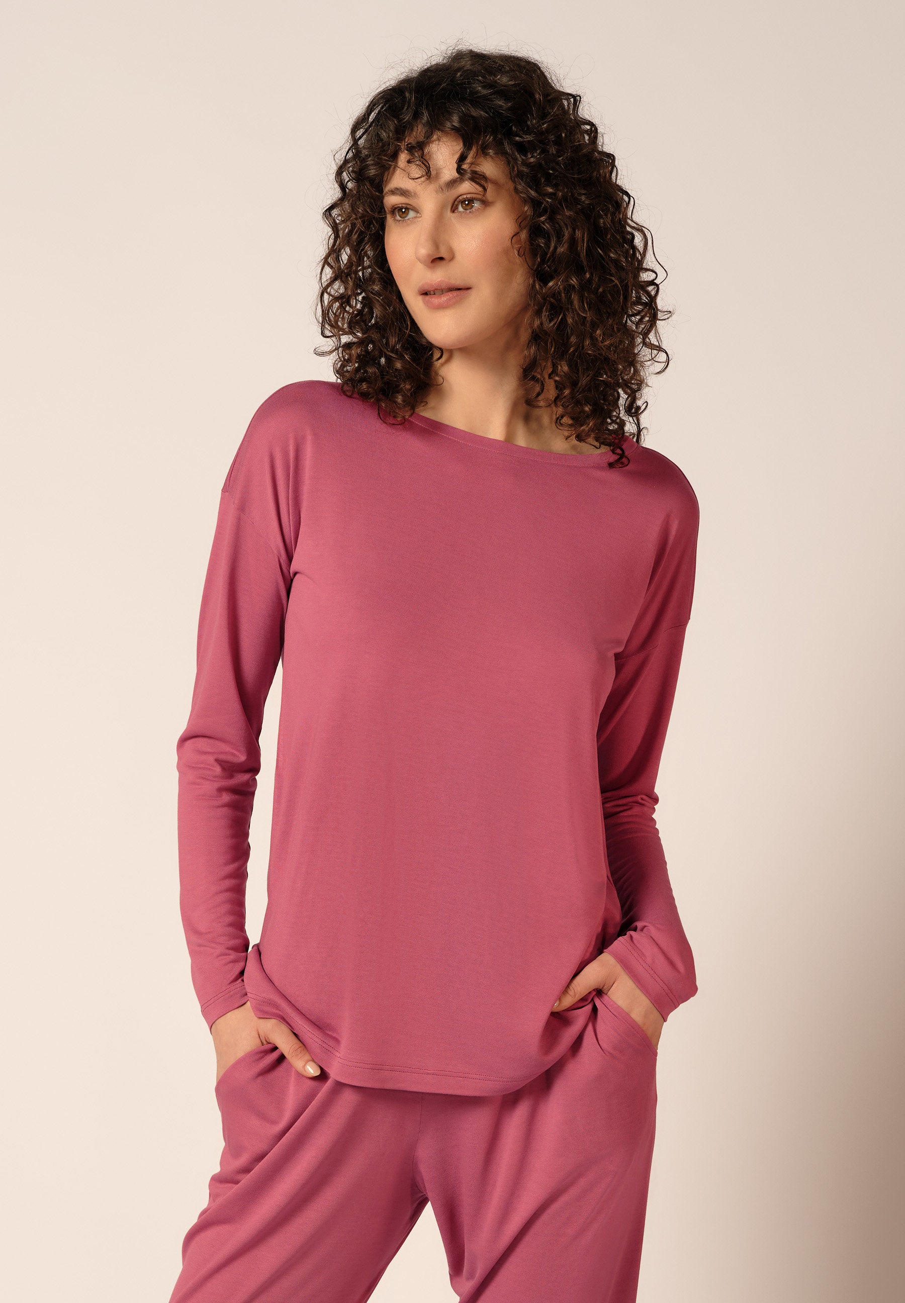 Night Basic Selection Shirt langarm rose wine 019005-01H205