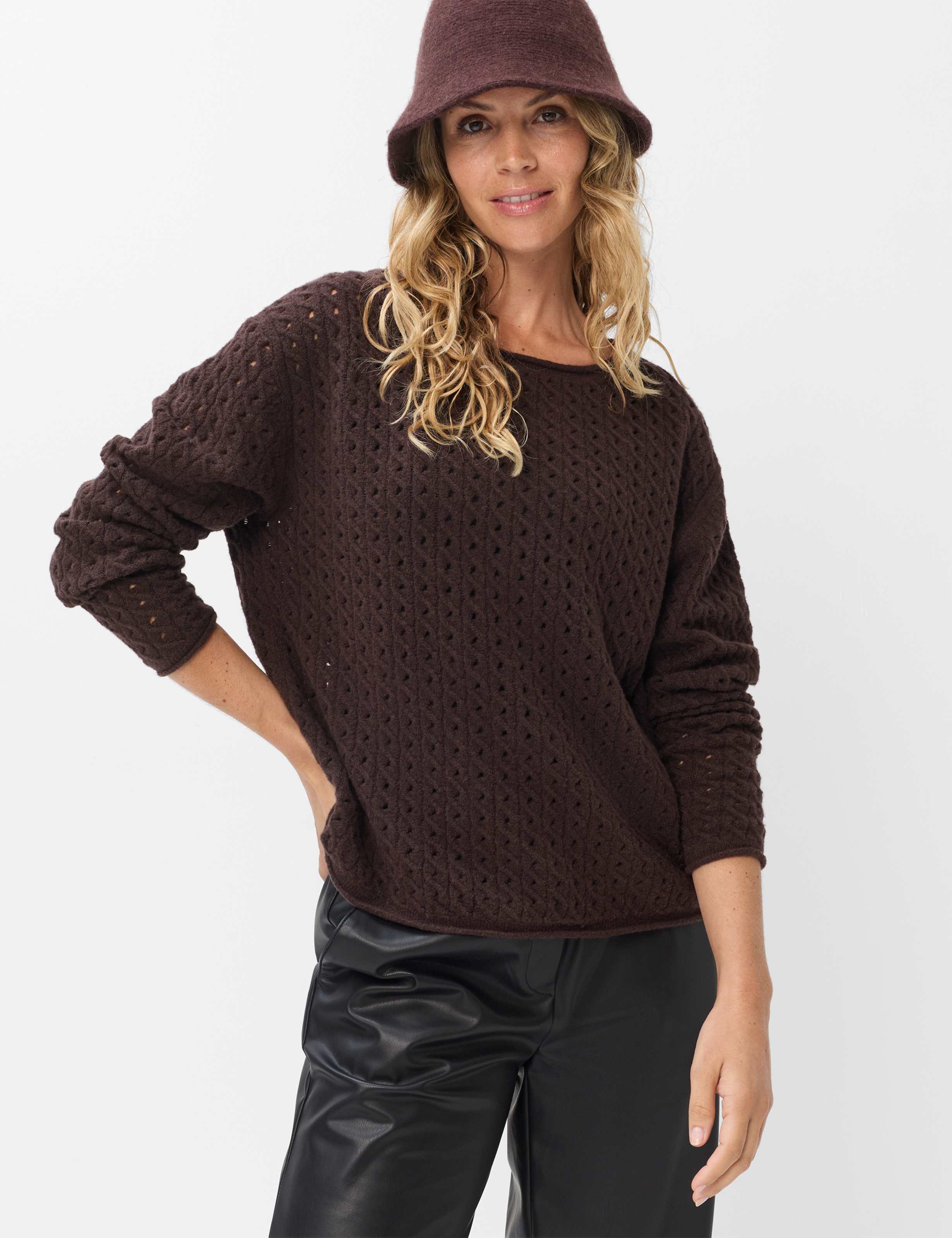 Brax Damen Strickpullover Style LESLEY brunette, dunkelbraun,