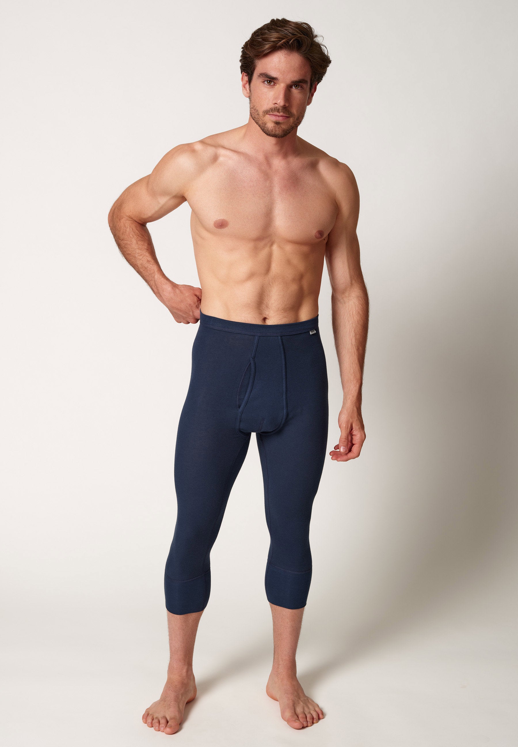 Cotton Fine Rib Pants 3/4 lang mit Eingriff navy 112313-010386