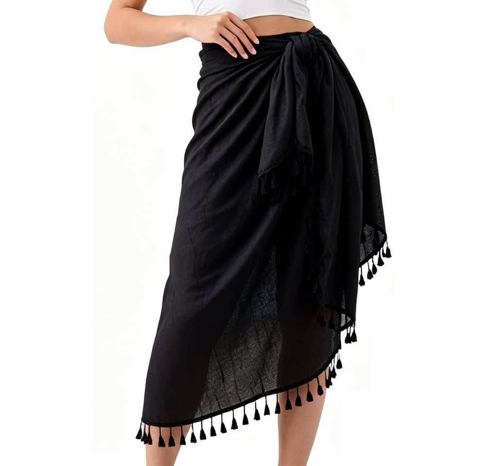 Mrilary Sarong Damen Strand-Sarong – Wickel-Strandtuch / Pareo,mit Quasten, langer Strand-Wickelrock,sommerlicher Strand- und Urlaubsschutz