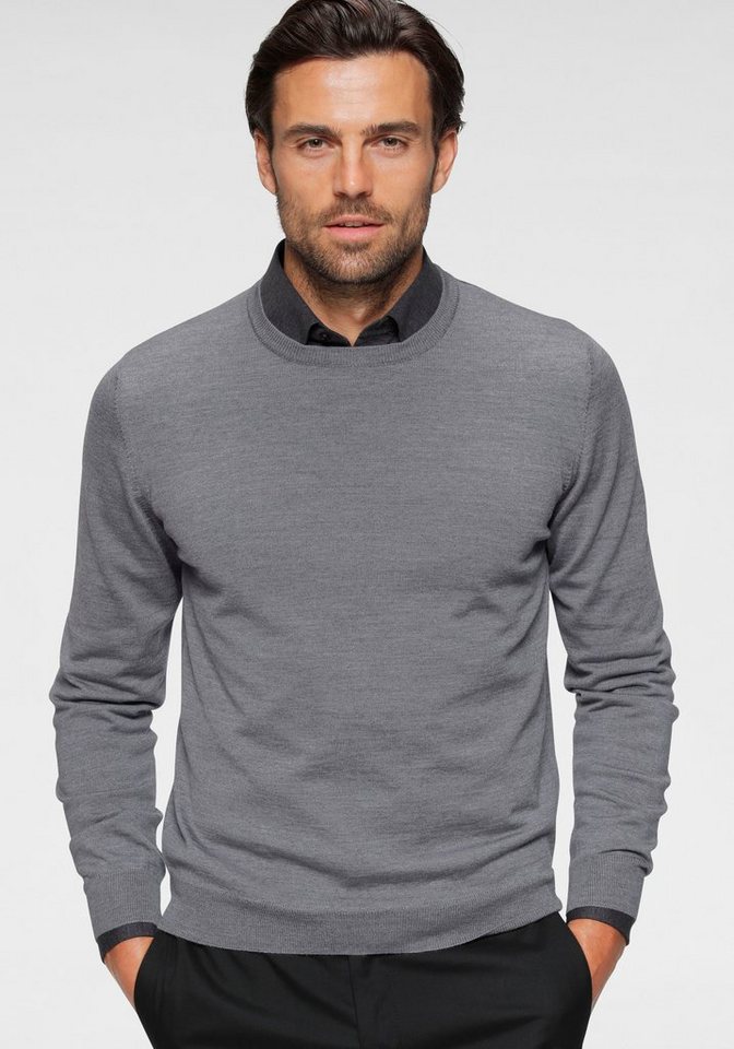 OLYMP Rundhalspullover OLYMP Strick Casual moderner Strickpullover aus reiner Wolle