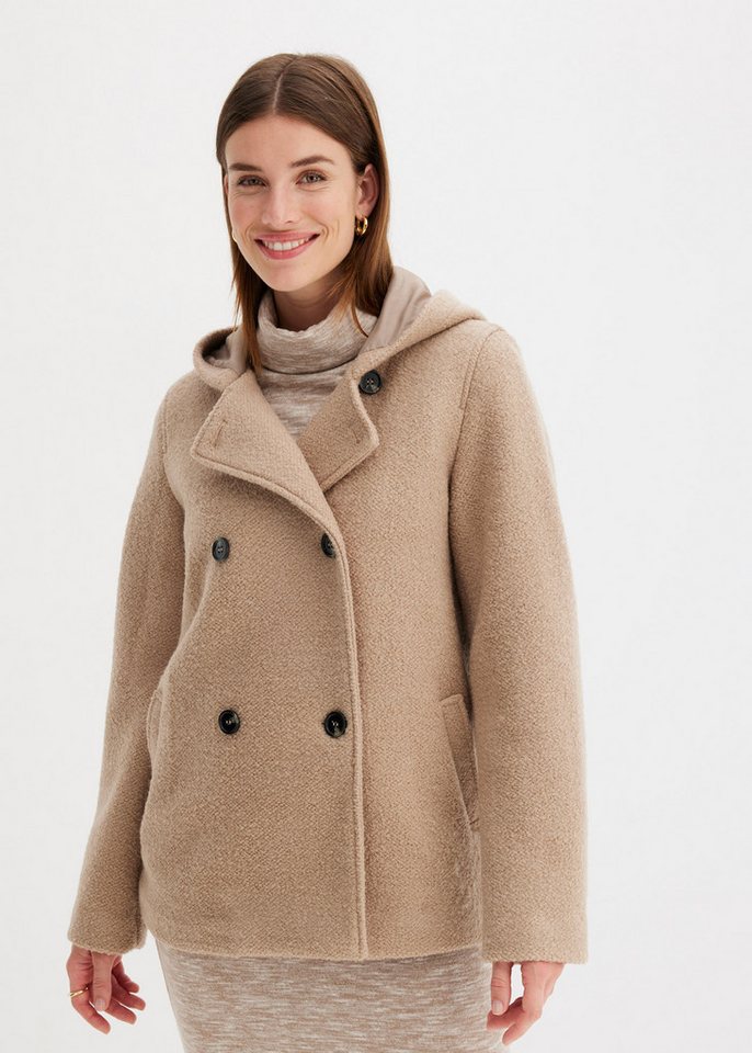 bonprix Cabanjacke moderner Look, aus kuscheligem Bouclé-Material, mit Kapuze