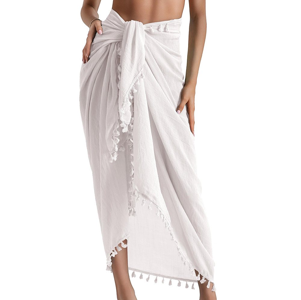 nsihing Sarong Damen Strand-Sarong – Wickel-Strandtuch / Pareo,mit Quasten, langer Strand-Wickelrock,sommerlicher Strand- und Urlaubsschutz