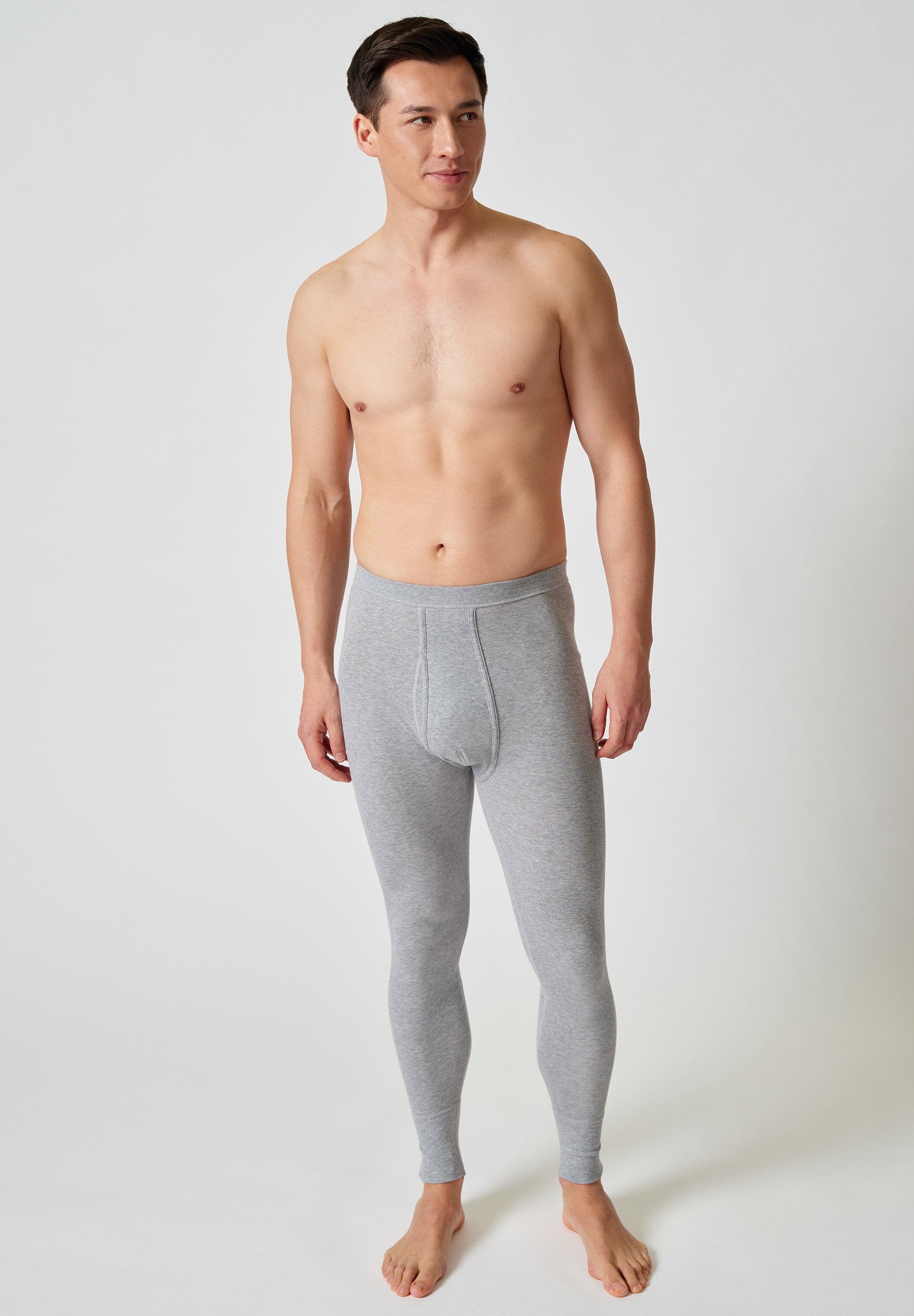 Cotton Fine Rib Pants lang mit Eingriff grey melange 112362-01H501