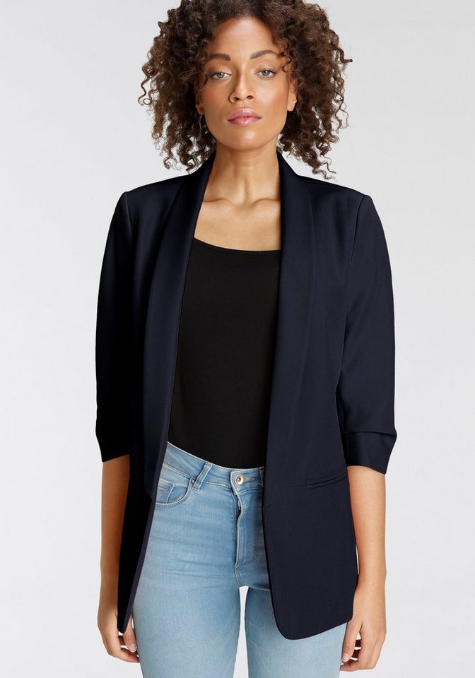 ONLY Kurzblazer ONLELLA – Femininer Blazer mit 3/4-Ärmeln und Raffung regular fit, casual, Web, Kunstfaser, V-Ausschnitt