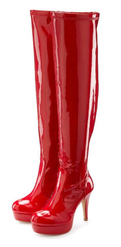 LASCANA Belle Affaire High-Heel-Stiefelette mit Plateau Overkneestiefel in erotischer Lack-Optik