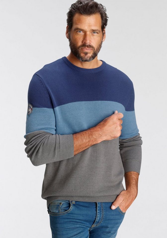 Man's World Rundhalspullover Bis XL mit Blockstreifen