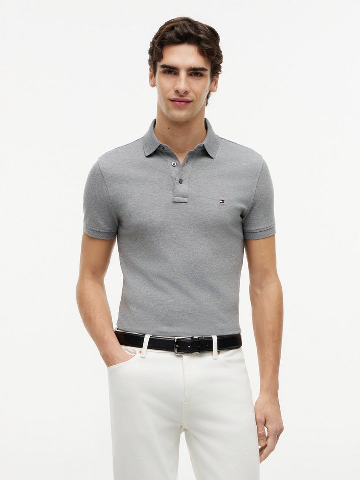 Tommy Hilfiger Poloshirt 1985 SLIM POLO mit Piqué-Struktur und Stickerei meliert, casual, slim fit, Baumwollmix, Polokragen