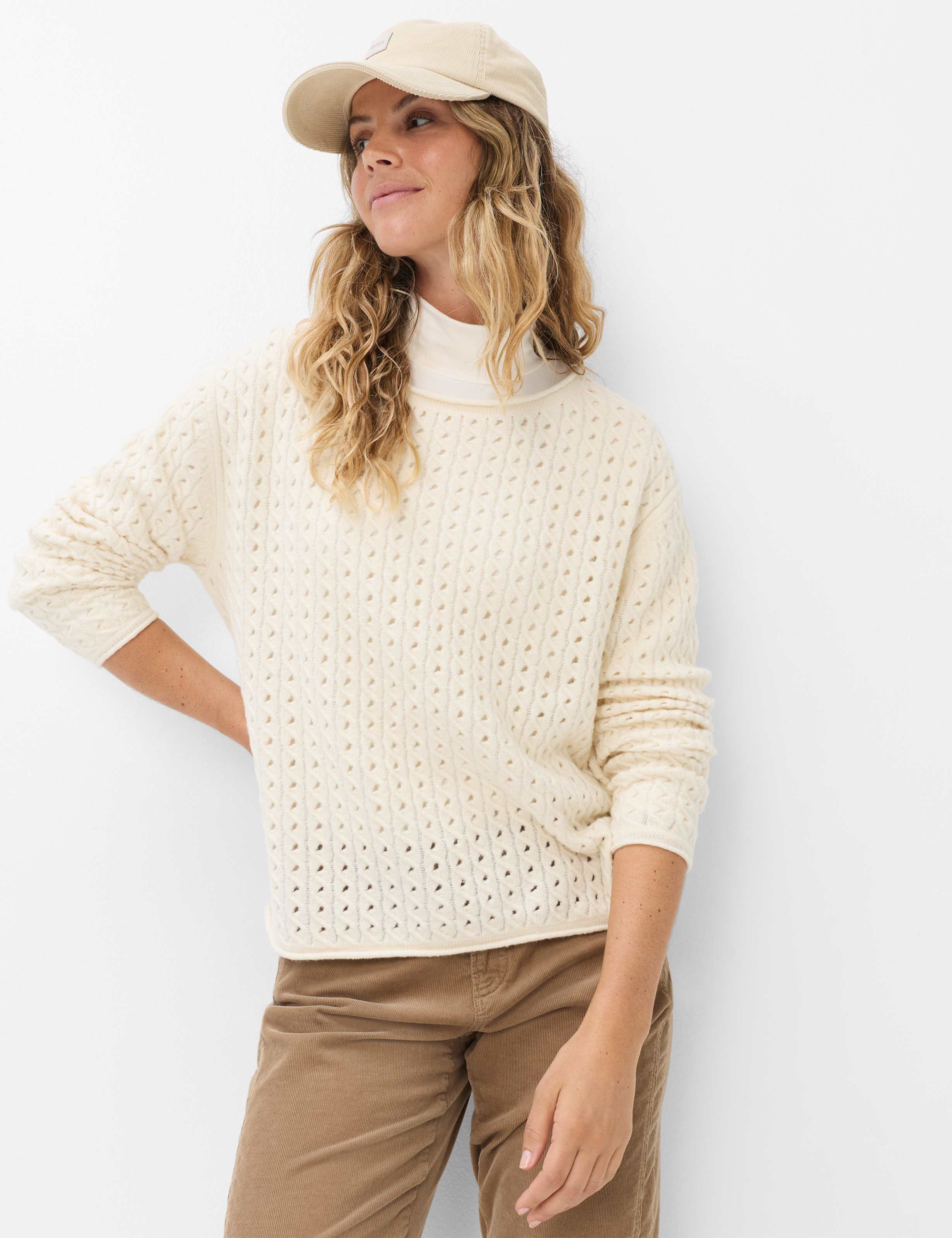 Brax Damen Strickpullover Style LESLEY dark ecru, Altweiß,