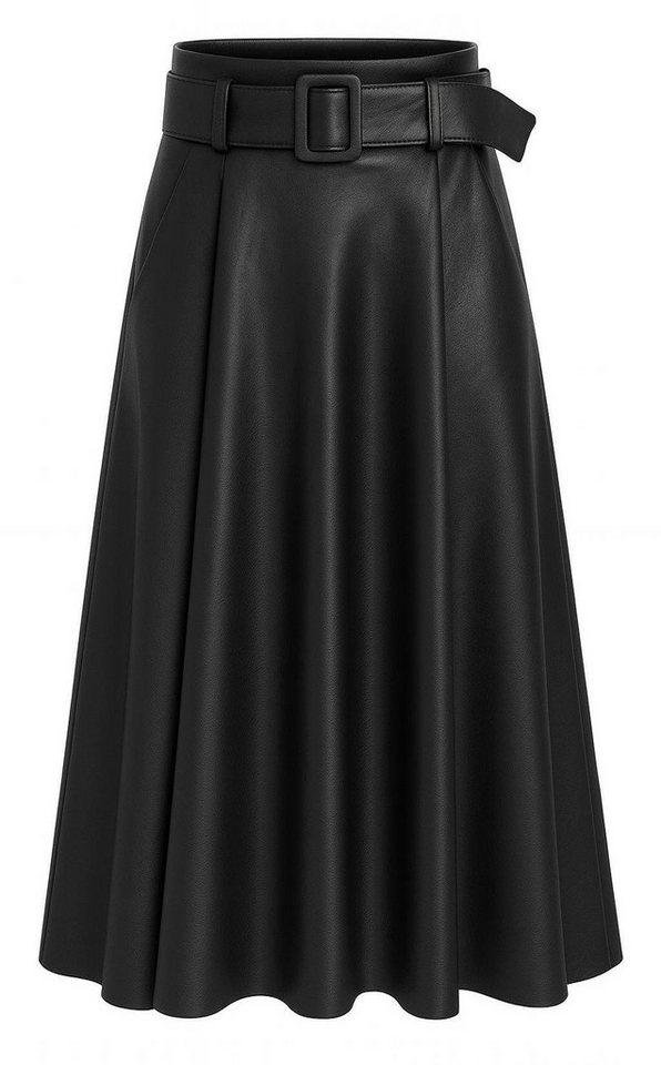Mississhop Lederimitatrock Damen A-Linien Rock mit Gürtel – Kunstleder M.401