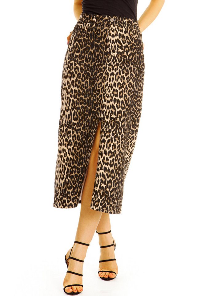 be styled Bleistiftrock Bleistiftrock Taillenrock mit Schlitz und Leomuster - Damen - j32L-3 mit Allover Leo Print