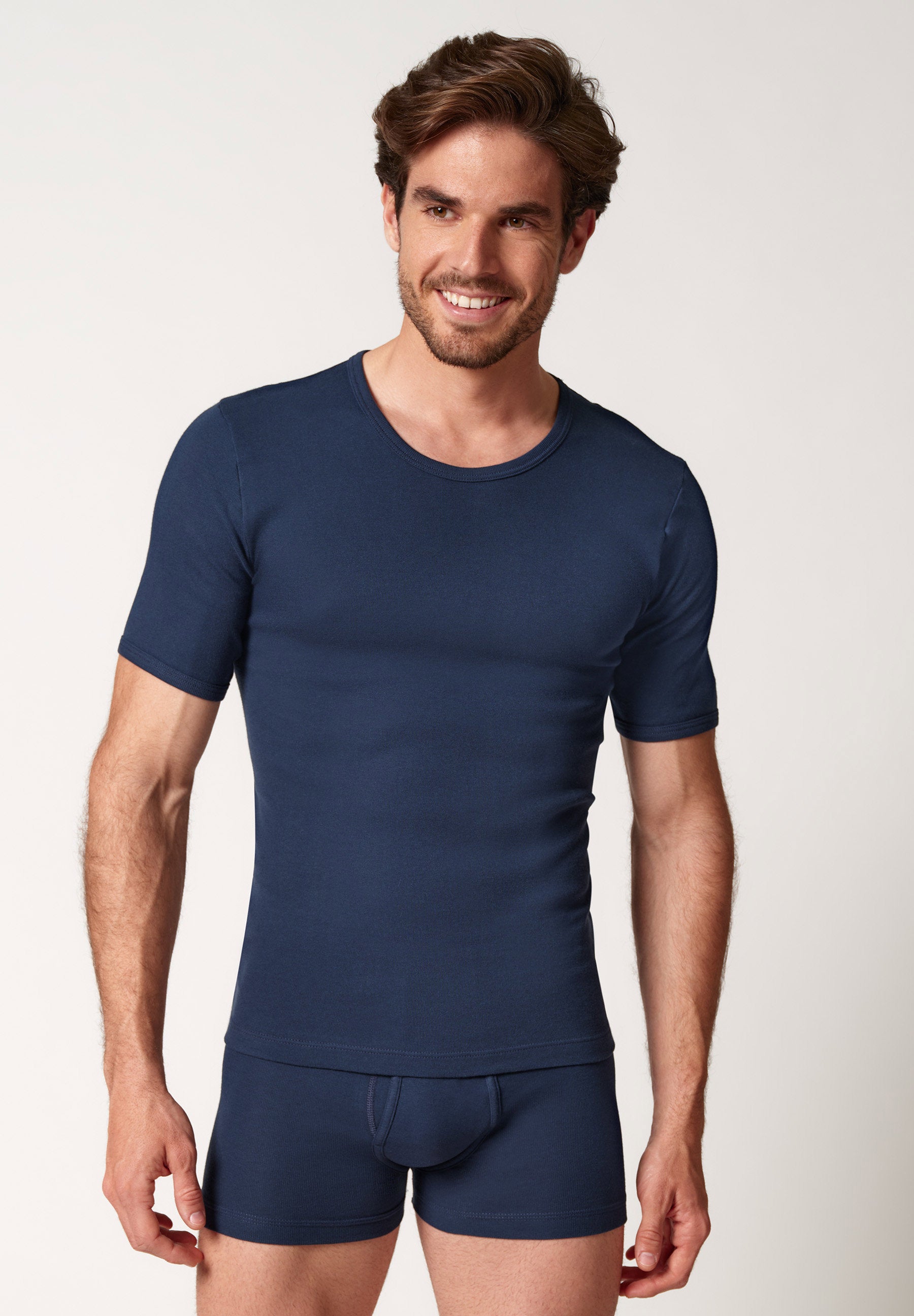 Cotton Fine Rib Shirt kurzarm navy 112146-010386