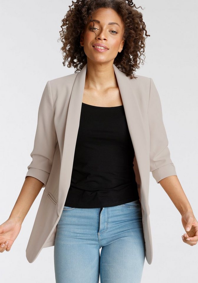 ONLY Kurzblazer ONLELLA – Femininer Blazer mit 3/4-Ärmeln und Raffung regular fit, casual, Web, Kunstfaser, V-Ausschnitt