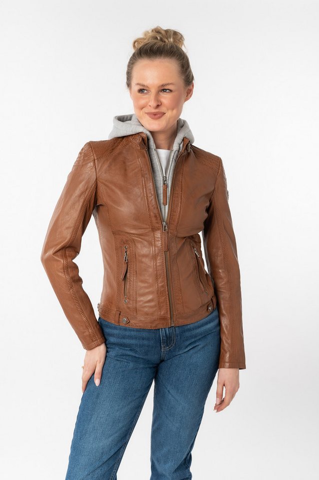 Mauritius Lederjacke Junja mit abnehmbarem Kapuzen-Einsatz und aufwendigen Biker-Details