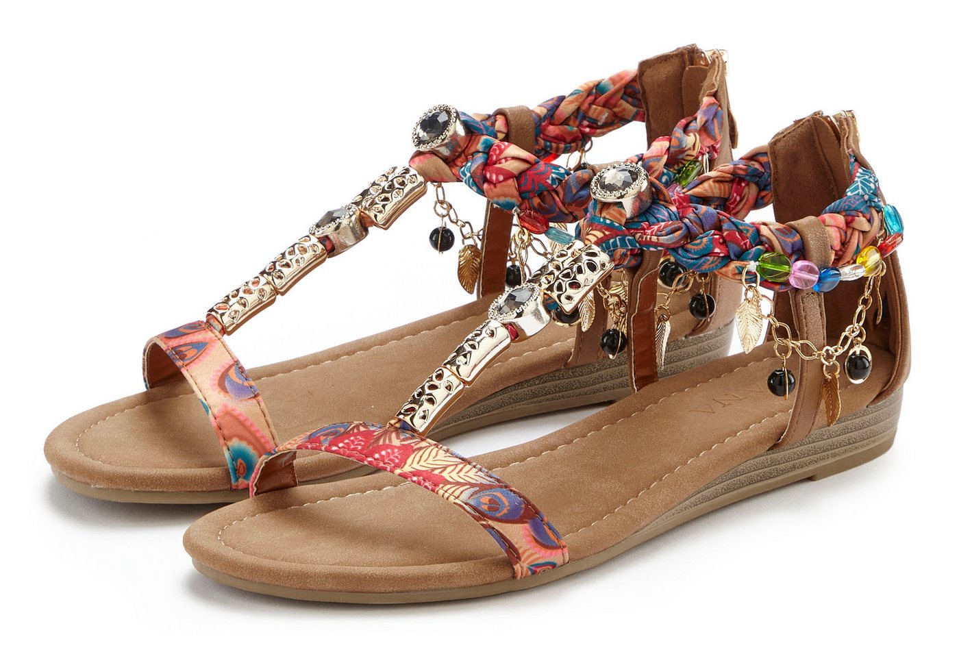 LASCANA Sommerschuh, Sandalette, offener Schuh, Sandale mit Schmuckkettchen und Schmucksteinen im Festival-Look VEGAN